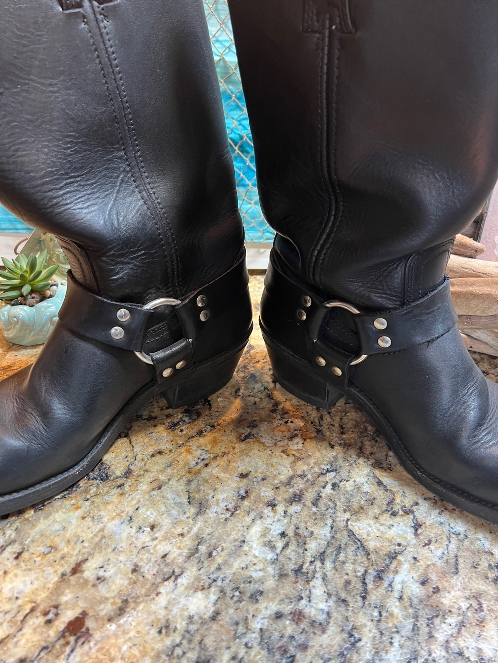 Frye Black Leather Harness Mid-Calf Boots with Silver Ring - Picture 9 of 10